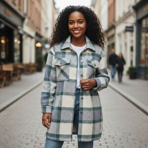 Plaid Women's Jacket - Gray and Cream